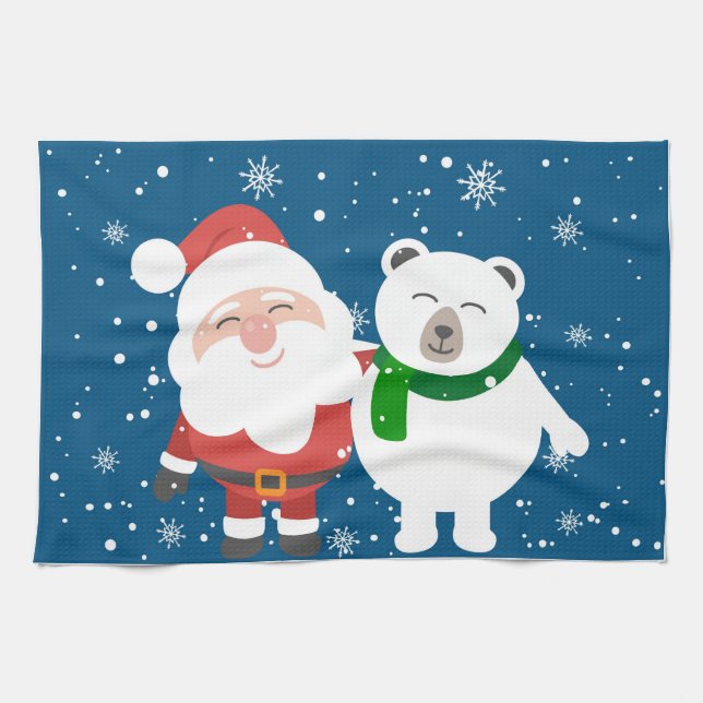 Santa and Polar Bear Tea Towel (Horizontal)