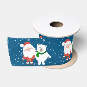 Santa and Polar Bear with Snowflakes Satin Ribbon