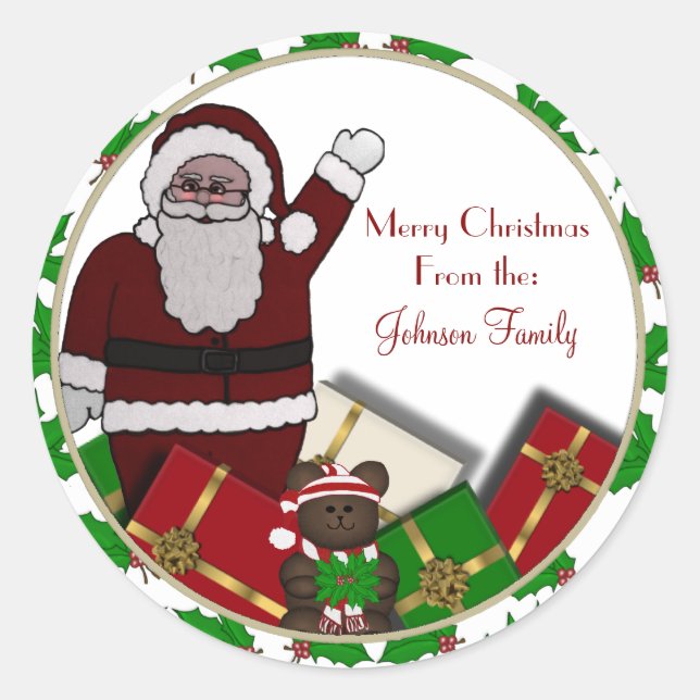 Santa and presents Christmas Labels (Front)