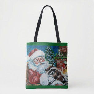 Santa and racoon Christmas Tote Bag