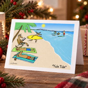 Santa and Reindeer Beach Vacation Christmas Holiday Card