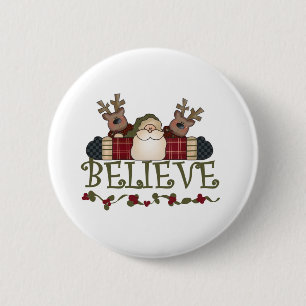 Santa and Reindeer Believe 6 Cm Round Badge