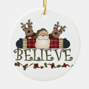 Santa and Reindeer Believe Keepsake Ornament