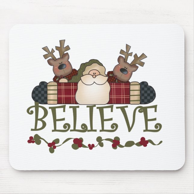 Santa and Reindeer Believe Mouse Pad (Front)