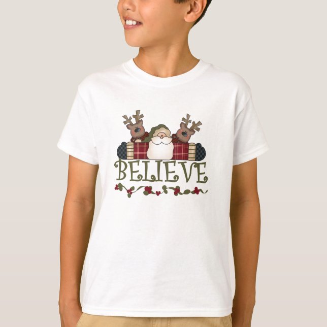 Santa and Reindeer Believe T-Shirt (Front)