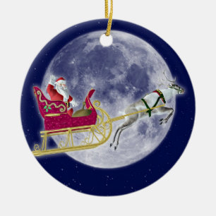 Santa and reindeer ceramic tree decoration