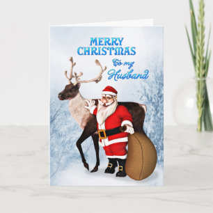 Santa and reindeer Christmas card for husband
