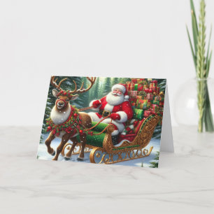 Santa and Reindeer Christmas Holiday Card