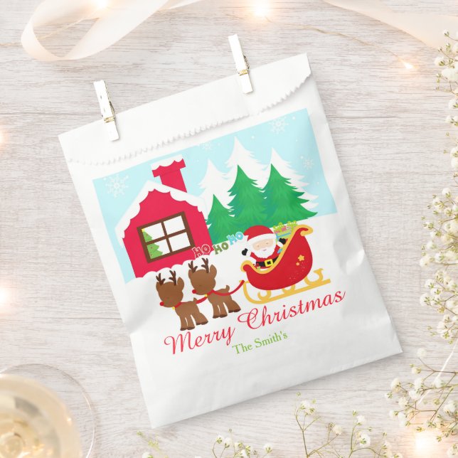 Santa and Reindeer Christmas Holiday Party Favour Bag (Clipped)