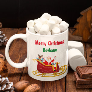 Santa and Reindeer Christmas Sleigh Personalise  Coffee Mug