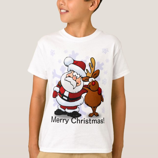 Santa And Reindeer Christmas T-Shirt (Front)