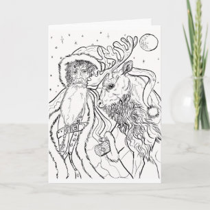 Santa and Reindeer Colour Your Own Christmas Card