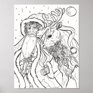Santa and Reindeer Colour Your Own Christmas Poster