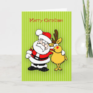 Santa and Reindeer Cute Christmas Card