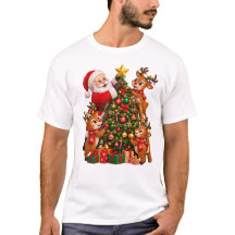 Santa and Reindeer Decorating a Christmas Tree