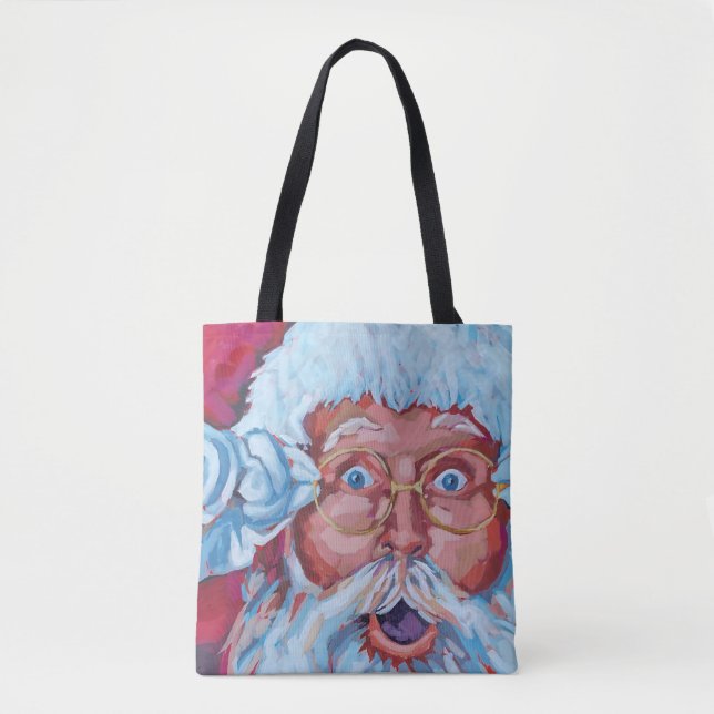 Santa and Reindeer Double Sided Sturdy Canvas Tote (Front)