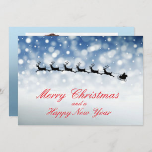 Santa and Reindeer fly through snow - Personalize Announcement