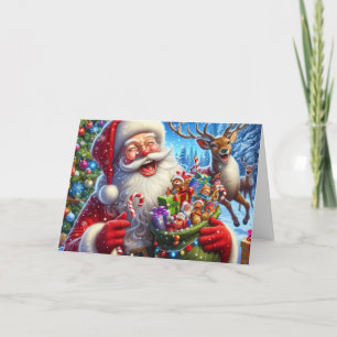 Santa and reindeer Folded Holiday Card