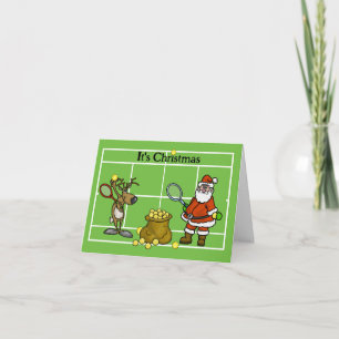 Santa and Reindeer Funny Tennis Christmas Card