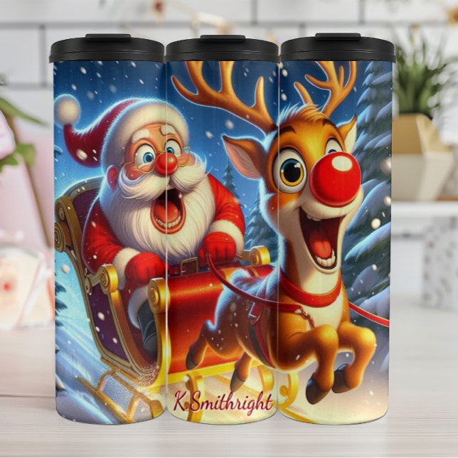 Santa and Reindeer in Sleigh Thermal Tumbler (Creator Uploaded)
