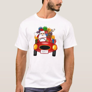 Santa and Reindeer in Sport Car with Gifts T-Shirt