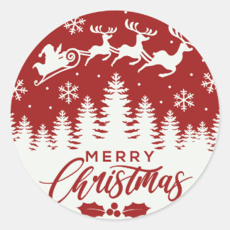Santa and Reindeer Merry Christmas | Sleigh Classic Round Sticker