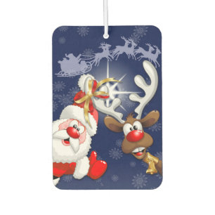Santa and Reindeer Merry Christmass Happy Cartoon Car Air Freshener