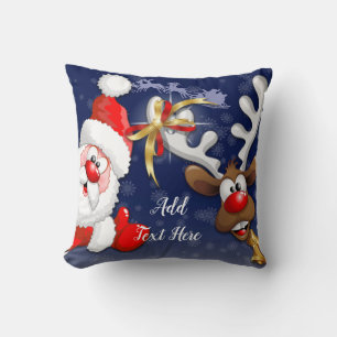 Santa and Reindeer Merry Christmass Happy Cartoon Cushion