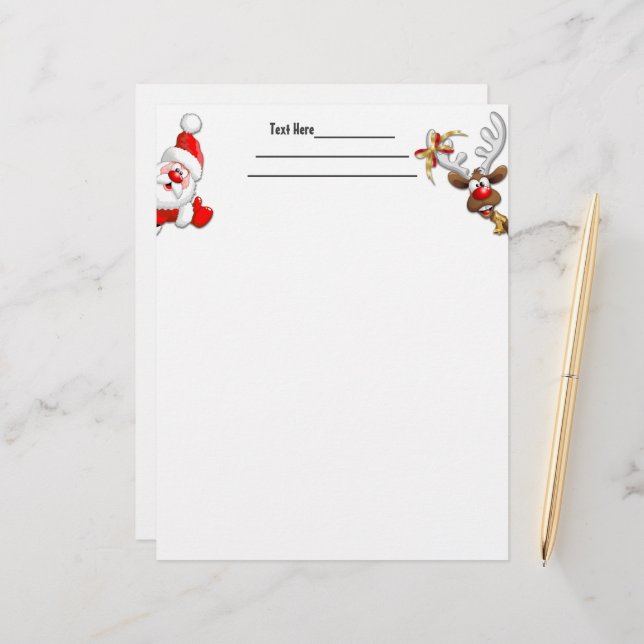 Santa and Reindeer Merry Christmass Happy Cartoon Custom Letterhead (Front/Back In Situ)