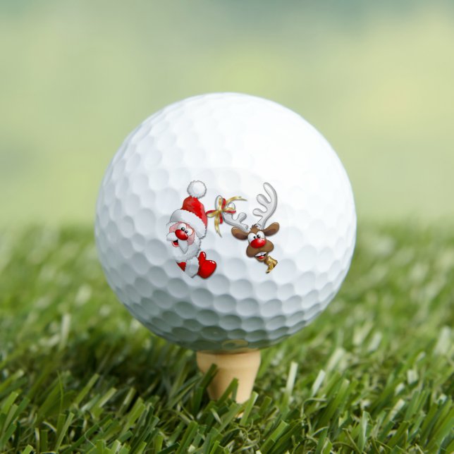 Santa and Reindeer Merry Christmass Happy Cartoon Golf Balls (Insitu Tee)