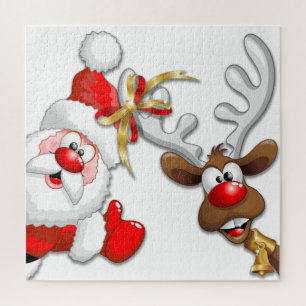 Santa and Reindeer Merry Christmass Happy Cartoon Jigsaw Puzzle