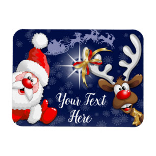 Santa and Reindeer Merry Christmass Happy Cartoon Magnet