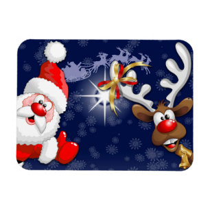 Santa and Reindeer Merry Christmass Happy Cartoon Magnet