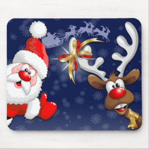 Santa and Reindeer Merry Christmass Happy Cartoon Mouse Pad