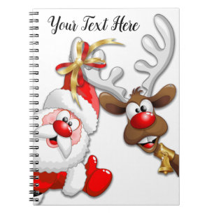 Santa and Reindeer Merry Christmass Happy Cartoon Notebook
