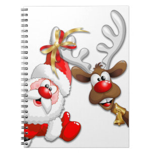Santa and Reindeer Merry Christmass Happy Cartoon Notebook