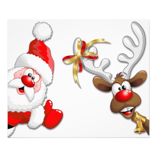 Santa and Reindeer Merry Christmass Happy Cartoon Photo Print (Front)