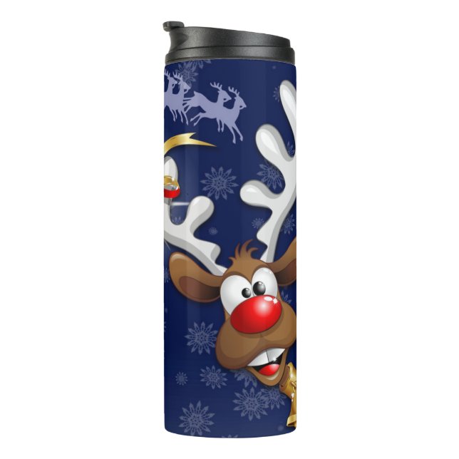 Santa and Reindeer Merry Christmass Happy Cartoon Thermal Tumbler (Rotated Right)