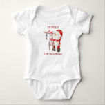 Santa and Reindeer Moose First Christmas Custom Baby Bodysuit<br><div class="desc">My first christmas bodysuit,  personalised for your baby boy or girl. This cute design features Santa with his Reindeer Moose and a whimsical typography. The template is ready for you to personalise with baby's name.</div>