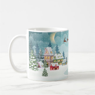 Santa and Reindeer on Christmas Background. Winter Coffee Mug