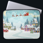 Santa and Reindeer on Christmas Background. Winter Laptop Sleeve<br><div class="desc">Santa and Reindeer on Christmas Background. Winter Christmas scene with snow covered houses and pine forest. Holiday vintage Background</div>