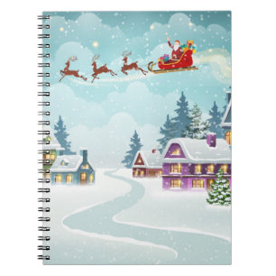 Santa and Reindeer on Christmas Background. Winter Notebook