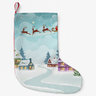 Santa and Reindeer on Christmas Background. Winter Small Christmas Stocking