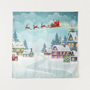 Santa and Reindeer on Christmas Background. Winter Tapestry