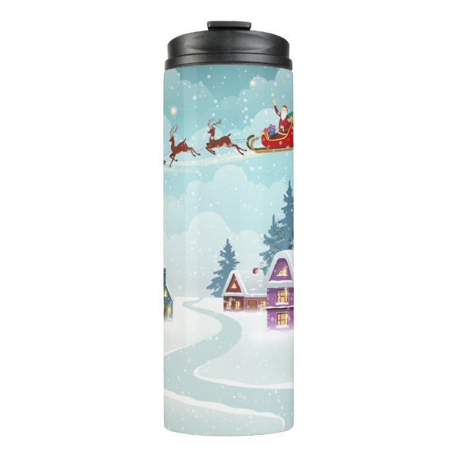 Santa and Reindeer on Christmas Background. Winter Thermal Tumbler (Front)