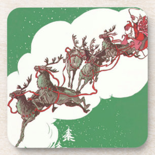 Santa and Reindeer on Christmas Eve Coaster
