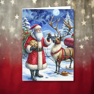 Santa and Reindeer on Christmas Eve Holiday Card