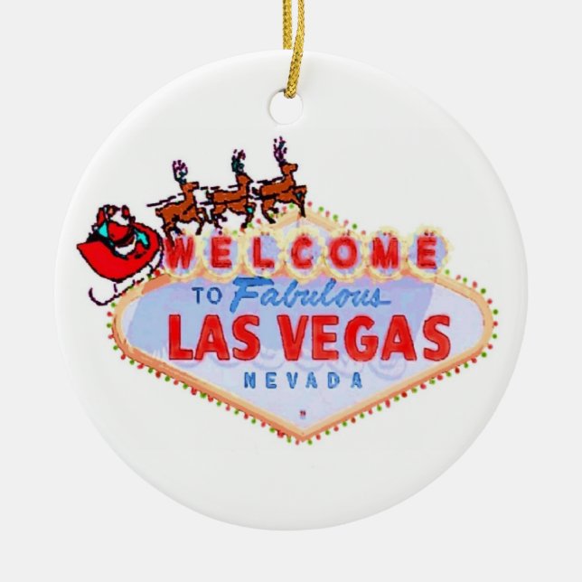 Santa and Reindeer on Las Vegas Sign Ornament (Front)