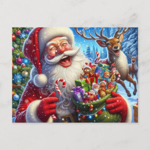 Santa and reindeer postcard