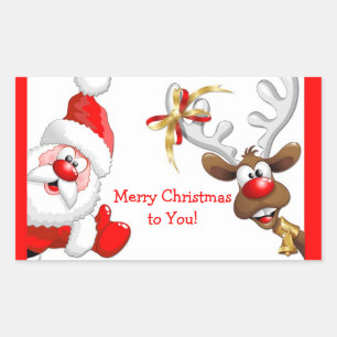 Santa and Reindeer Rectangular Sticker